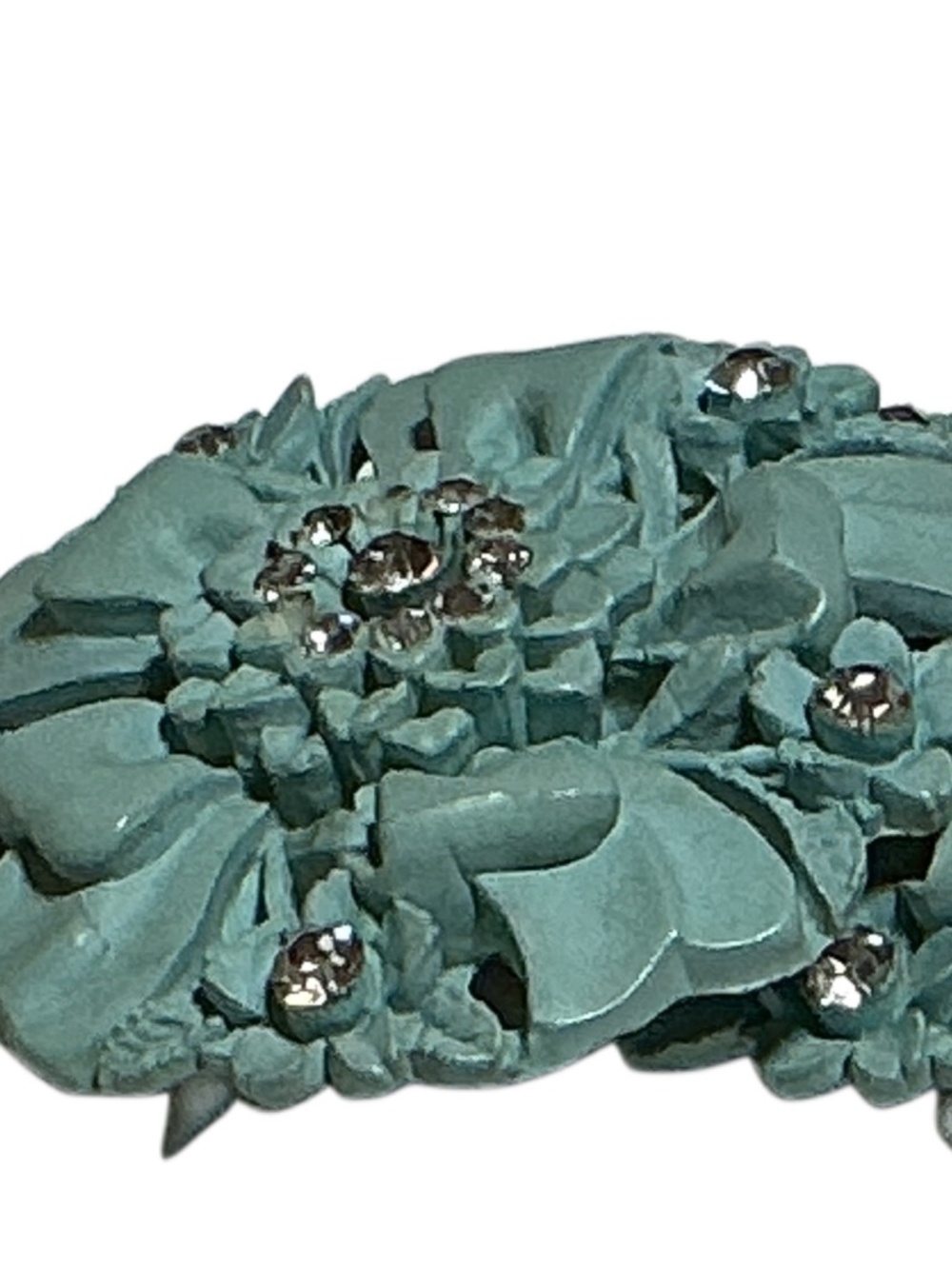 Vintage Featherweights 2.5" Turquoise Floral Rhinestone Clip-On Earrings - Picture 10 of 14
